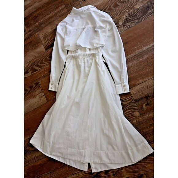 Free People OB1817734 Women's Sz XS White Isley L/S 2-in-1 Cotton Midi Dress - Picture 7 of 15